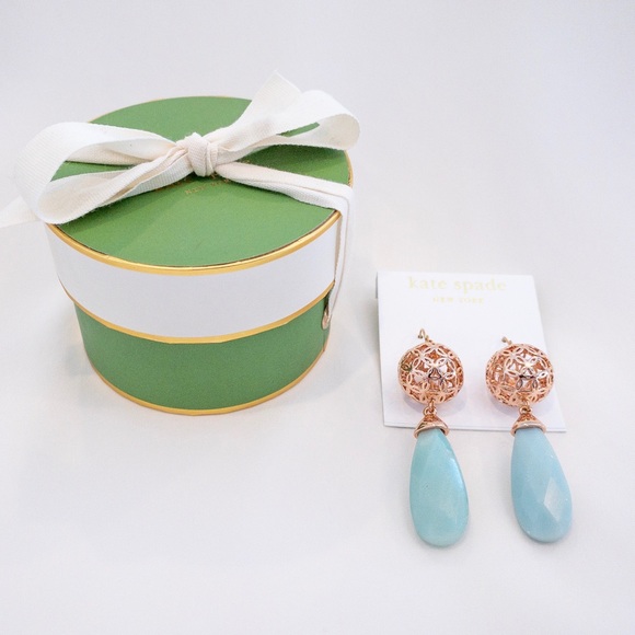 Kate Spade Deco Lace Rose Gold and Jade Earrings - Picture 2 of 3